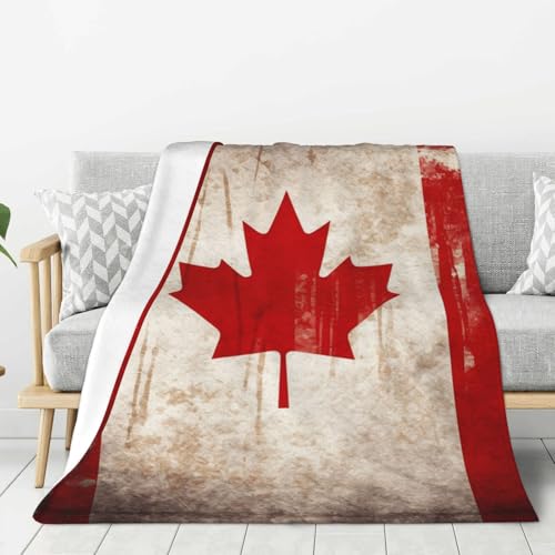 Retro Canada Flag Fuzzy Throw Blanket 80"X60