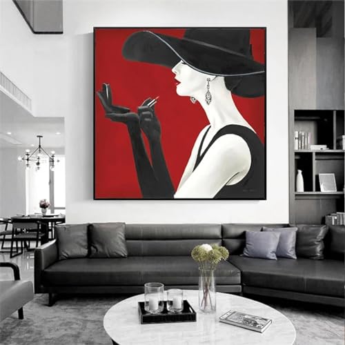 Affiches de femme lèvres rouges KEBIA mur blanc décoration salon toile abstraite