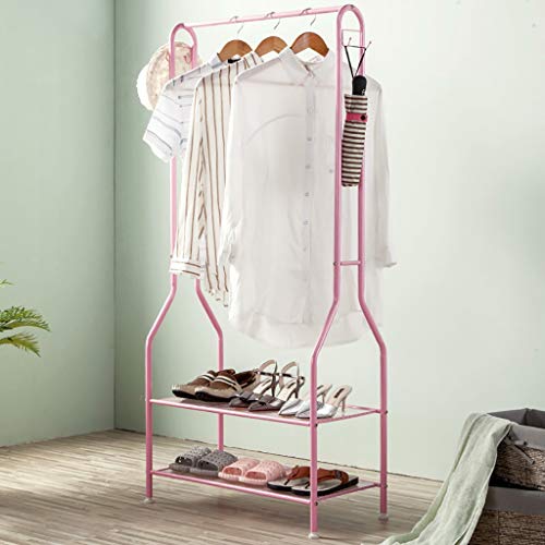 CQ-YMJ Garderobe Kleiderständer Hause Kleiderbügel freistehende Kleiderbügel Wohnzimmer Schlafzimmer Metall Kleiderständer Stabil (Farbe : Pink) Cover