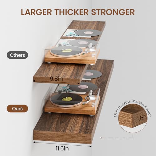 Heimlove 48W x 12D Long Floating Shelf, 12 Inch Deep Floating Shelves for Wall Set of 2, Wood Shelves for Bedroom Living Room Bathroom Kitchen Home Office, Walnut by Heimlove - Used condition - Image 5