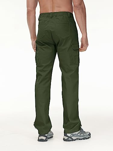 Vthereal Cargohose Herren Baumwolle Outdoorhose mit 7 Taschen Männer Arbeitshosen Chino Taktische Ranger Hose für Jagd Wandern, Armeegrün, M