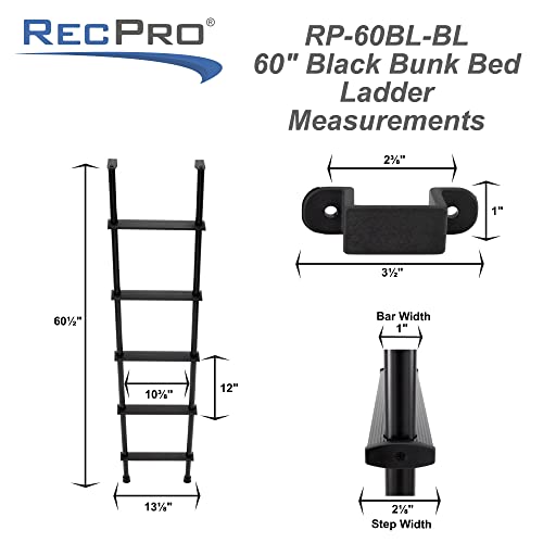 Recpro Rv Bunk Ladder 60" | Black Or Silver Color Options | Optional Mounting Brackets | Aluminum (Black, With Mounting Brackets) | Made In Usa #TOP3