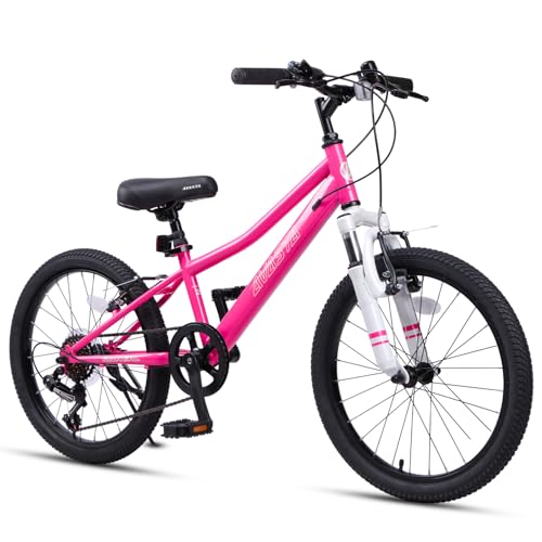 AVASTA 20" Big Kids Mountain Bike for Age 6 7 8 9 10 11 12 Years Old Boys Girls Teen with Suspension Fork Front & Rear Dual Hand Brakes 6 Speeds Drivetrain, Pink