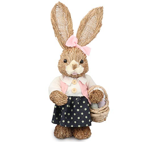 Decoraciones de Conejito de Pascua, Conejo de Paja de simulación, Encantadora y Exquisita Estatua de Figuras, decoración de Primavera de Conejo de Mesa, Adornos de jardín de Hadas Cover