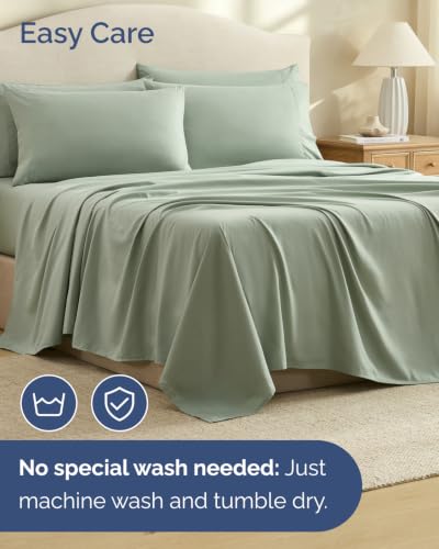 Image of King 6 Piece Bed Sheet Set - Soft, Breathable & Cooling Sheets - Eucalyptus