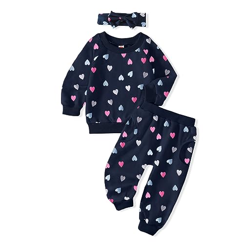 Image of AMAWMW Infant Baby Girl Clothes Long Sleeve Loose Sweatshirts Pockets Pants Headband Outfits Fall Winter Spring Gift
