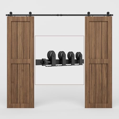 365CM/12FT Puerta de Granero Corredera Estilo Rústico de Madera para Armario - Herraje Colgado Con Guía Rodamientos Deslizantes para Puerta Doble