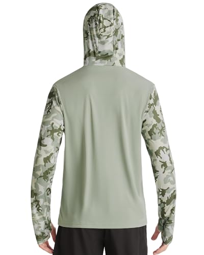 Image of FISHEAL Men's Performance Fishing Hoodie Shirt - UPF 50+ UV Sun Protection Long Sleeve Shirts with Mesh Face Mask