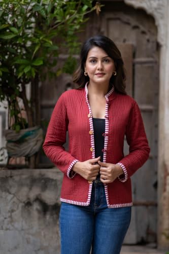 Image of Reversible Jacket for Women | Double Sided Quilted Jacket | Reversible Winter Jacket for Women | Stylish Ethnic Printed Jacket | Warm & Comfortable Casual Outerwear
