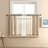 Farmhouse Kitchen Curtains Valances Sets of 2 Panels 36 Inch Length Rod Pocket Tan Brown Burlap Linen Look Cafe Small Window Treatments Tier Short Bathroom Curtains for Window