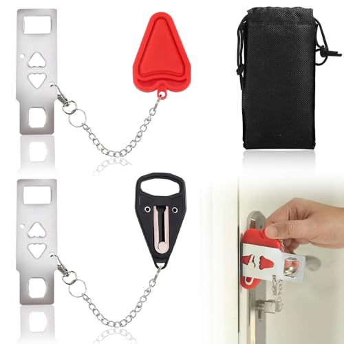 Lot de 2 serrures de porte portables - Serrure de sécurité portable avec sac de rangement - Verrou de sécurité supplémentaire pour famille, voyage, hôtel de location