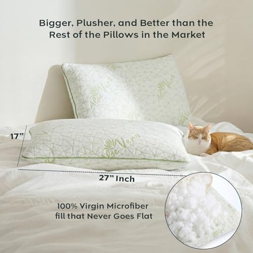 Image of AYKA Premium Aloevera Microfibre Pillow for Sleeping, Set of 4 | 17x27 Inch Hotel Luxury Bed Pillows | 100% Virgin Fiber Fill, Soft & Fluffy | Neck Support for Side, Back & Stomach Sleepers