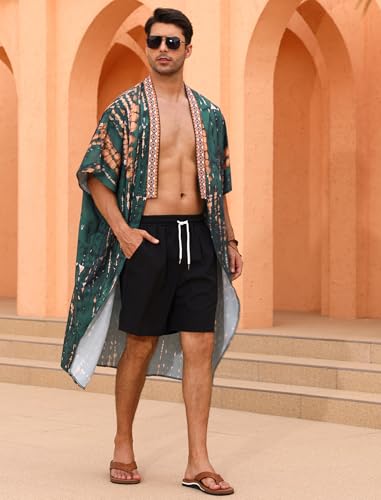 Men's Beach Open Front Cover Up Half Sleeve Floral Print Cover Up Kimono Cardigan Summre Robes Lightweight3