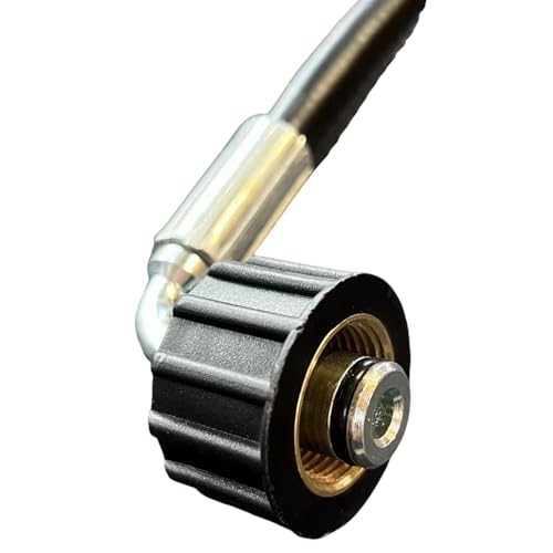 Adaptador de manguera de 90°, ángulo M22 x 1,5, para limpiadores de alta presión Karcher, entre otros, acoplamiento interior y exterior, hasta 160 bar y 40 °C, para agua caliente y fría, longitud 30