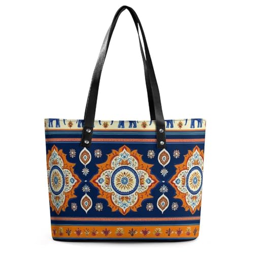 Women's Leather Tote Bag with Zipper, Large Capacity Satchel