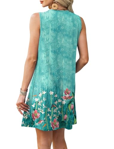 Image of RUMIA Swimsuit Coverup for Women Summer Sleeveless Beach Dress | Crew Neck, Pockets, Eyelet, Boho, Above knee Length, A-Line. Everyday wear, Sundresses, Cruise Wear, Vacation essential