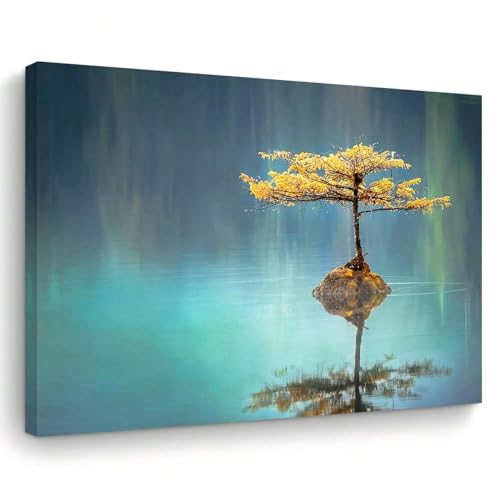 Décoration murale arbre doré grand tableau de lac pour chambre