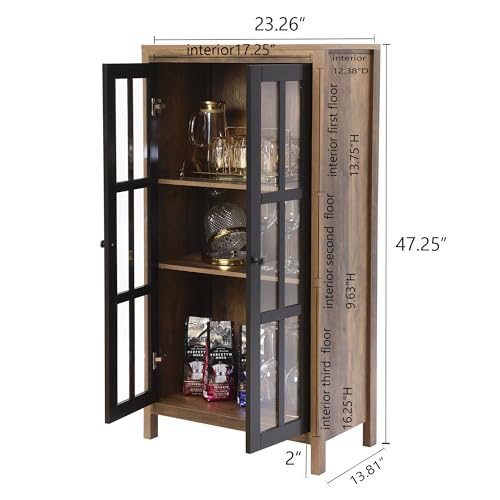 LuxenHome-Storage-Cabinet-with-2-Door-Natural-Wood-Glass-Accent-Cabinet-Farmhouse-Kitchen-Pantry-Cabinet-475-Freestanding-Buffet-Cabinet-with-Storage-for-Living-Room LuxenHome Storage Cabinet with 2 Door Natural Wood Glass Accent Cabinet Farmhouse Kitchen Pantry Cabinet 475 Freestanding Buffet Cabinet with Storage for Living Room