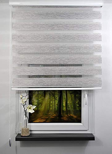Duo Rollo Doppelrollo Farbe hell grau meliert Breite 100 cm Länge 200 cm mit breiter Beschwerung geschlossener Kassette Kettenzug Alternative zu Gardine oder Plissee (100 cm, 200 cm) Cover