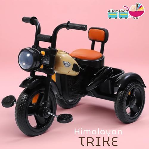 Image of eHomeKart Himalayan Kids Tricycle - Front Headlight, Musical - 1 Year to 5 Years - Trike for Indoor and Outdoor - Up to 30 Kgs - Made in India, Black