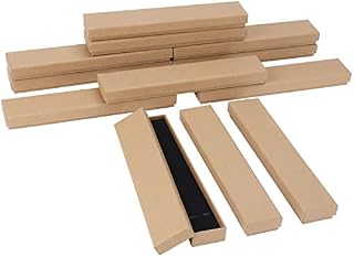 Kurtzy 12 Pack Brown Paper Jewellery Display Gift Boxes - 21 x 4 x 2cm / 8.26 x 1.57 x 0.78 inches - Matte Cardboard Packaging Box Set with Foam Inserts for Earrings, Necklaces Bracelets and Rings