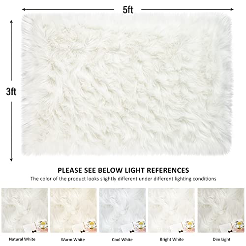 Yj.gwl Luxury Faux Sheepskin Fur Area Rug Soft Fluffy Rugs, Shag Plush Carpet Faux Fur Rug For Bedroom Floor Sofa Living Room, 3 X 5 Feet Rectangle White #TOP7