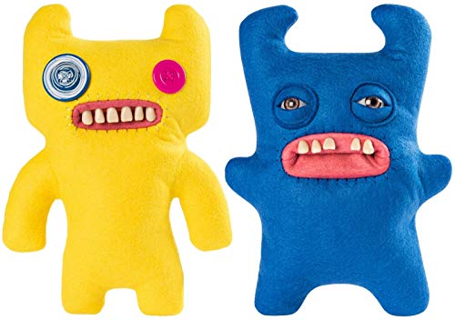 Spin Master Fuggler Funny Ugly Monster Deluxe Stuffed Animal Medium 9" Plush (Sir Horns-A-Lot, Blue and Indecisive Monster, Yellow, 2 Pack)