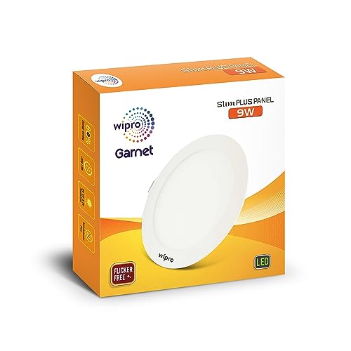 Image of wipro Garnet 9W Round LED Slim Plus Panel | Coolwhite Light(6500K)| Ultra-Slim Design | Aluminium Housing | Flicker Free Design | Recessed Down Light for False Ceiling |Cutout - 100mm |Pack of 10