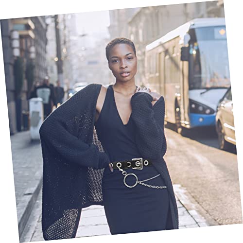 FRCOLOR Grommet Leather Belt with Chain for Men and Women Punk Aesthetic Waist Belt for Vintage Jeans Durable PU Leather Accessory for Casual Wear and Halloween Parties4