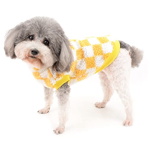 Zunea Fuzzy Dog Jumper for Small Dogs Warm Fleece Winter Jacket Coat Plaid Puppy Clothes Fluffy Pullover Sweater Coat Soft Pet Apparel for Dogs Girl Boy Chihuahua Yorkie Cat Yellow S - Image 2