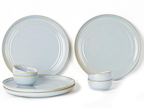 Image of Bodhi House Handcrafted Chip Resistance Porcelain Dinner Set, 8 Pieces Serving for 4, Microwave and Dishwasher Safe, Bone-ash Free, Crockery Set for Dining and Gifting, Arctic Blue