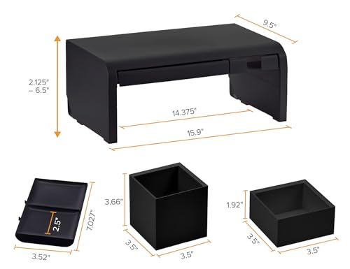 Image of Bostitch Konnect Adjustable Monitor Riser with Drawer, Cell Phone Stand & Pencil Holder, Laptop Stand for Desk, 4 Height Levels, Cable Management & Rubber Feet