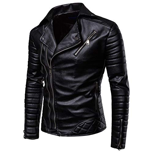 Preisvergleich Produktbild DFGHN Herren Lederfleecejacke Revers Reißverschluss Motorradjacke Moto Kurzmantel,Schwarz,M