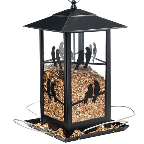 Vivace Bird Feeder, Large 4LBs Metal Hanging Feeder With Perches for Wild Birds, Outdoor Garden and Backyard, Black