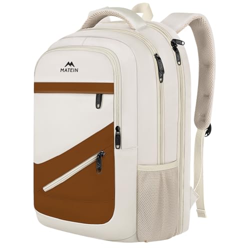 Image of MATEIN 17.3 Inch Womens Laptop Backpack, Water Resistant Work Business Backpack with Multiple Pockets Fits 17 Inch Computer Notebook, Spacious Commute Bag TSA Approved and Comfortable, Beige Brown