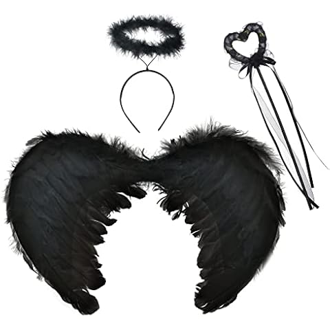 Angel Wings Black Angel Costume Women's with Halo and Wand, Black Angel Wings, Party Costumes Decoration Cover
