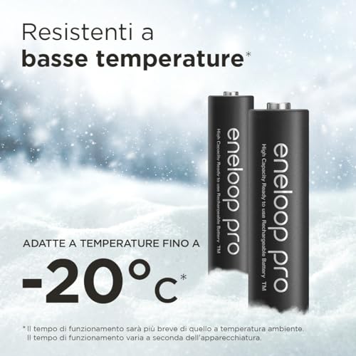 eneloop pro, batterie ricaricabili AAA/Micro, confezione da 2, capacità di min. 930 mAh, batterie Ni-MH, pronte all'uso, ricaricabili fino a 500 volte, confezione senza plastica, pro, nere - Immagine 5