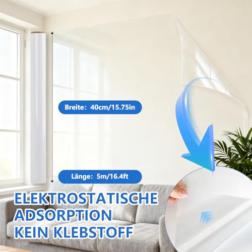 DASHUI Wandschutzfolie Elektrostatisch, 40cmX500cm küchenwand spritzschutz, Spritzschutz Hund Wandschutz, Elefantenhaut Wandschutz, Statische Folie Wand, Schutzfolie Wand Transparent