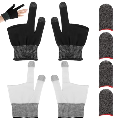 8 Pcs Gaming Gloves for Sweaty Hands, Finger Sleeves for Mobile Gaming, Dedales Gamer Profesionales, Ultra Thin Silver Fiber Thumb Sleeves Mobile, Comfortable Breathable Fit for Most Finger Sizes