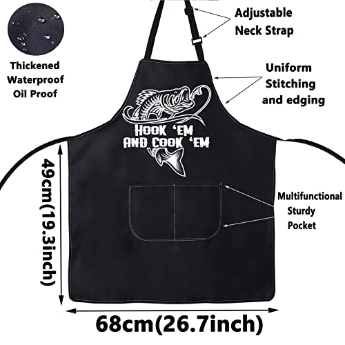Wzmpa APRONS Funny Fishing Apron With 2 Pockets Fishing Camping Lovers Gifts Hook 'Em And Cook 'Em Outdoorsman Bbq Cookout Apron thumb #1