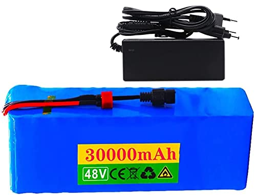 Batterie De Vélo Électrique, 48V 30AH Batterie Lithium-ION Haute Capacité 13S3P, Pour 350W 500W 750W Moteu E-Bike Scooters Outils Électriques Vélo Électrique, Avec BMS + Chargeur 48V 30Ah,T piug Cover