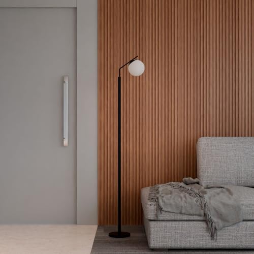 Luminária De Chão Aluminio Com Vidro Globo Fosco Com Lâmpada 3000K Branco Quente Bivolt (Preto)