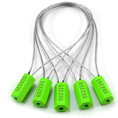 Pull-Tite Steel Security Cable Wire Seals Numbered Anti-Tamper Freight Containers Seals Security Tags-Ties Metal Security Seals for Truck Trailers (Green, Pack of 50pcs)