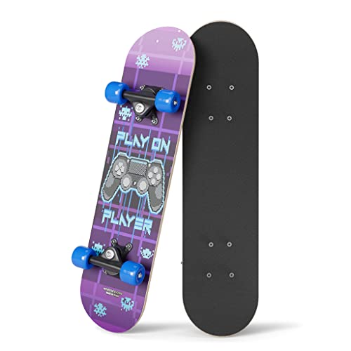 24' Mini Maple Complete Skateboard | ABEC 7 Bearings | Double Kick Concave Deck...