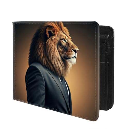 Front Pocket Slim Bifold Leather Wallet RFID Blocking with ID Window for Men/Lion GC1325