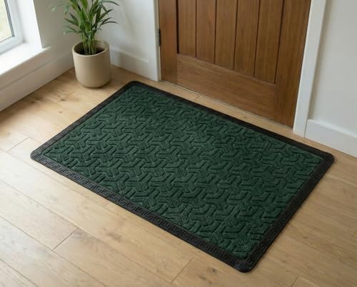 Image of Yellow Weaves Large Size (60x90 cm) Door Mat for Home Entrance, Outdoor Rubber Mat - Non-Slip, Anti Skid Foot Mat, Dirt Trapper, Heavy-Duty, Waterproof Doormat (Triangle Design, Green Color)