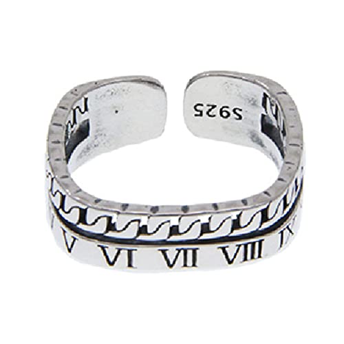 Bague argent sterling S925 chiffres romains, anneau réglable punk haut de gamme