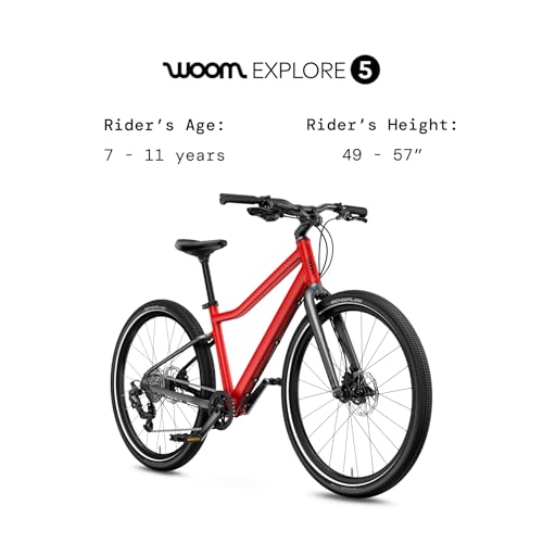 woom Explore 5 Bicycle for Kids 7 to 11 Years Old, 24-Inch Lightweight 8-Gear Road & Mountain Bike for Boys & Girls - Red