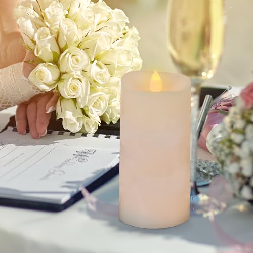 Image of 3x6 Flickering Flameless Candles Set of 1,6 inch Real Wax LED 600 Hours Battery Candles with Timer Remote,Control for Wedding Party Indoor,Ivory