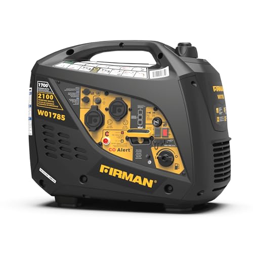 FIRMAN W01785 Inverter Portable Generator, 2100W Starting 1700W Running Power, Recoil Start with CO Alert Safety Shutoff, Quiet 59 dB Operation, Lightweight for Camping, Travel, Home, and Outdoor Use